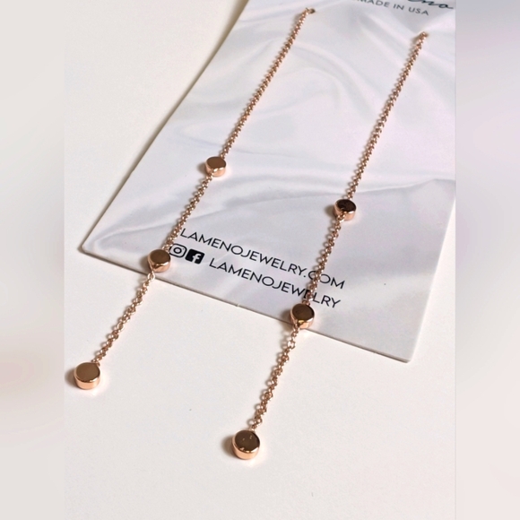 La Meno 18K Rose Gold Plated Dainty Long Dangle Earrings - Picture 1 of 4